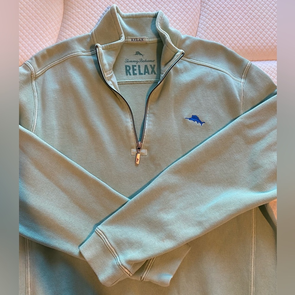 Tommy Bahama Green Zip Up Sweater Relaxed Fit